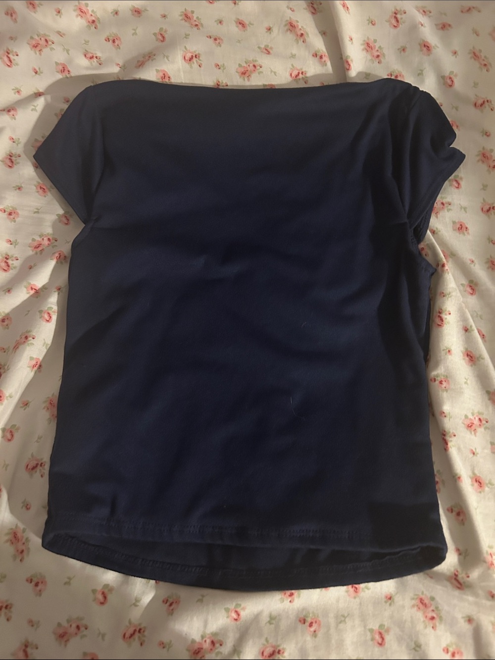Cropped Dark Blue Scoop Neck Top - Picture 2 of 3